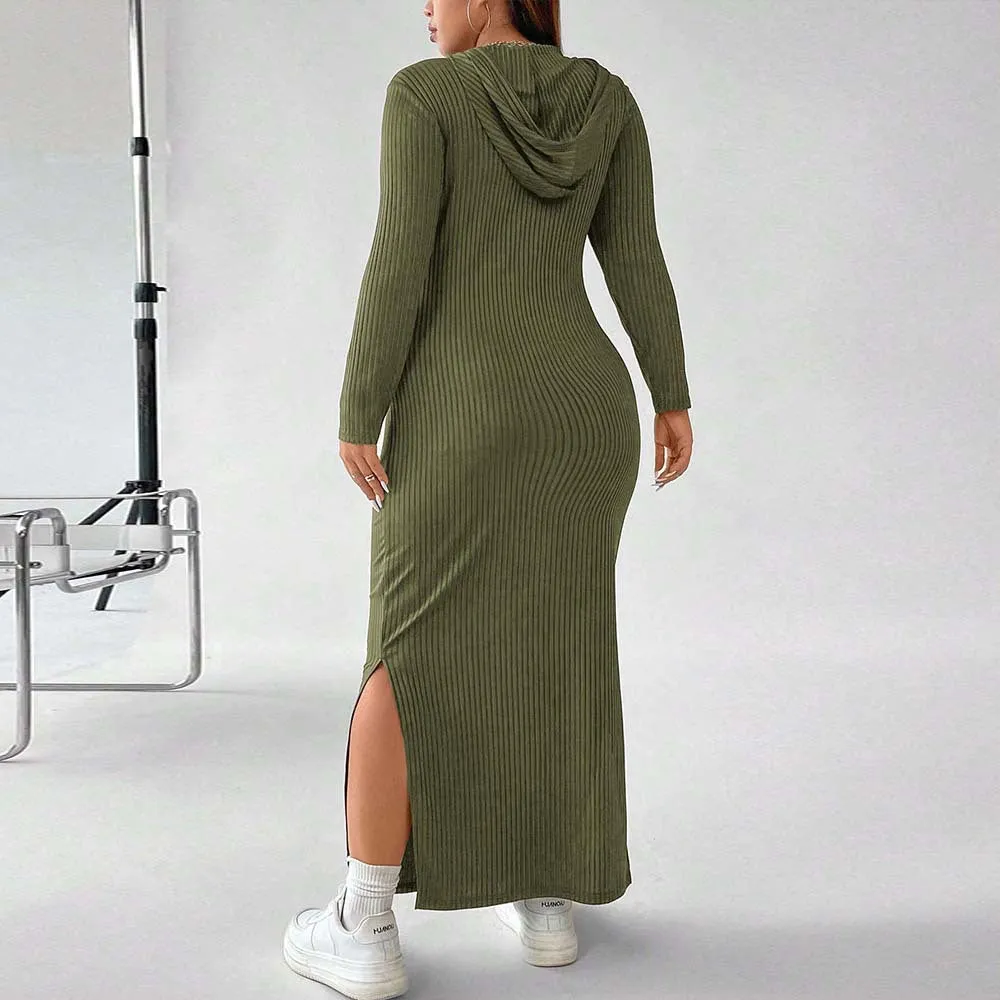 Simplicity Hooded Split Bodycon Maxi Plus Size Dresses