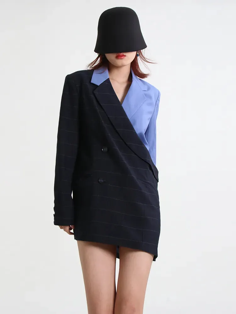 Slim Hit Color Blazers For Women Notched Collar Long Sleeve Patchwork Single Breasted Casual Blazer Female Autumn