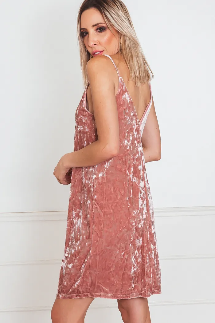 Slip Crushed Velvet Mini Dress - Blush