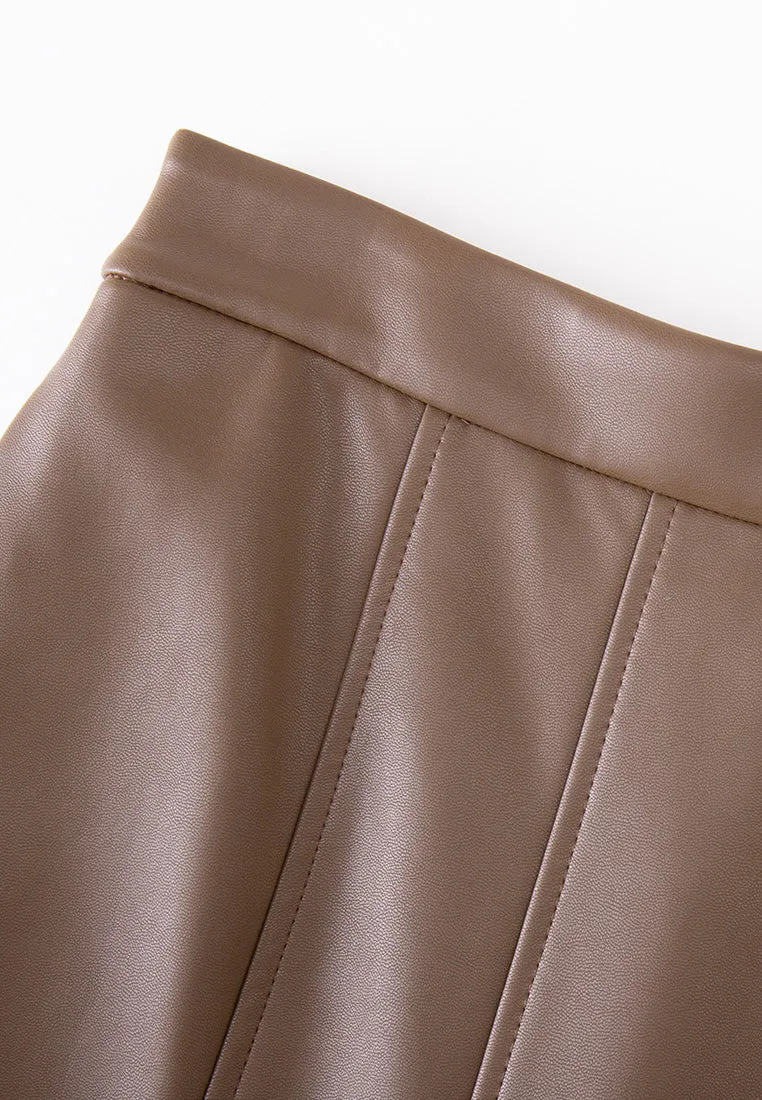 Slit-pocket Faux-leather Skirt