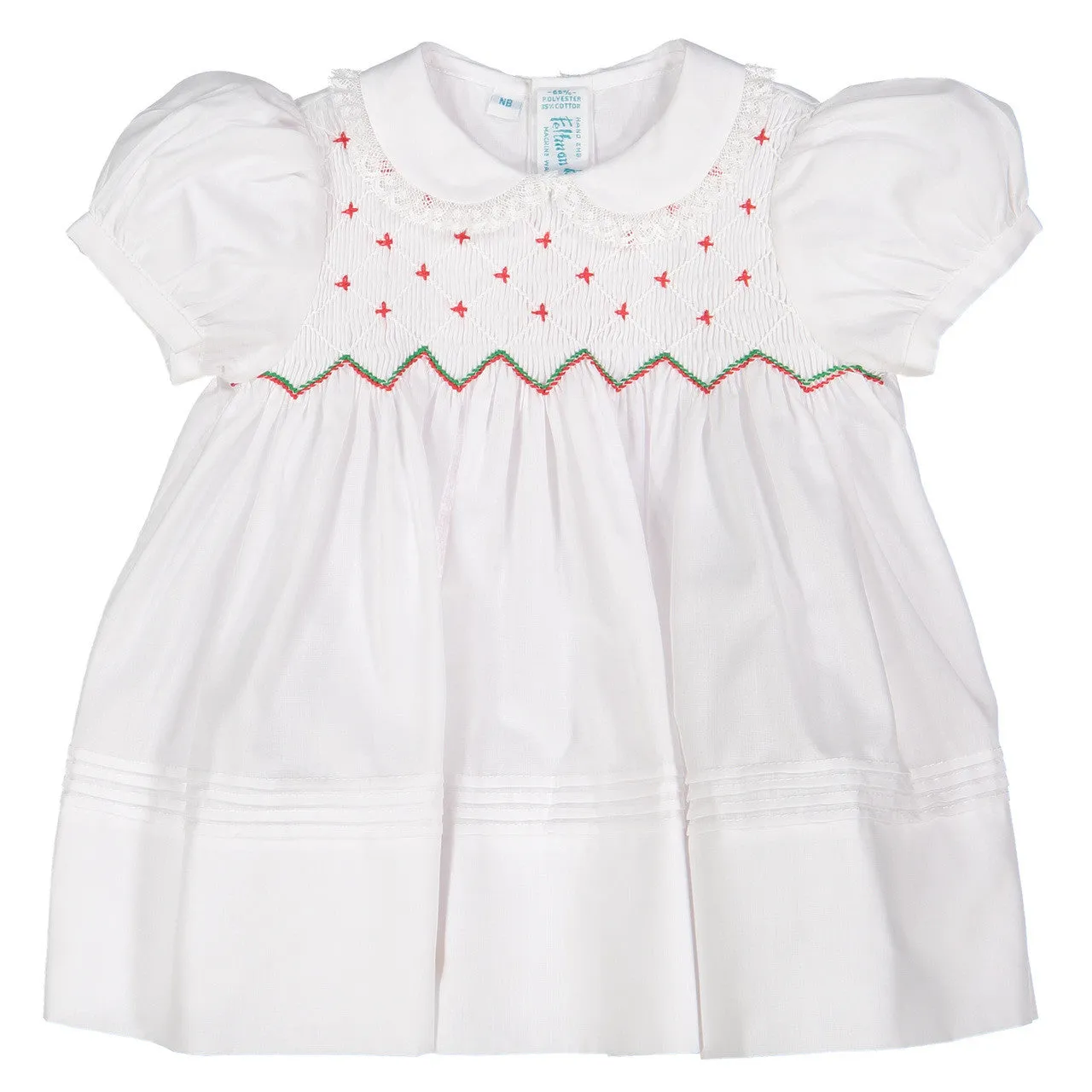 Smocked Diamond Holiday Dress - White