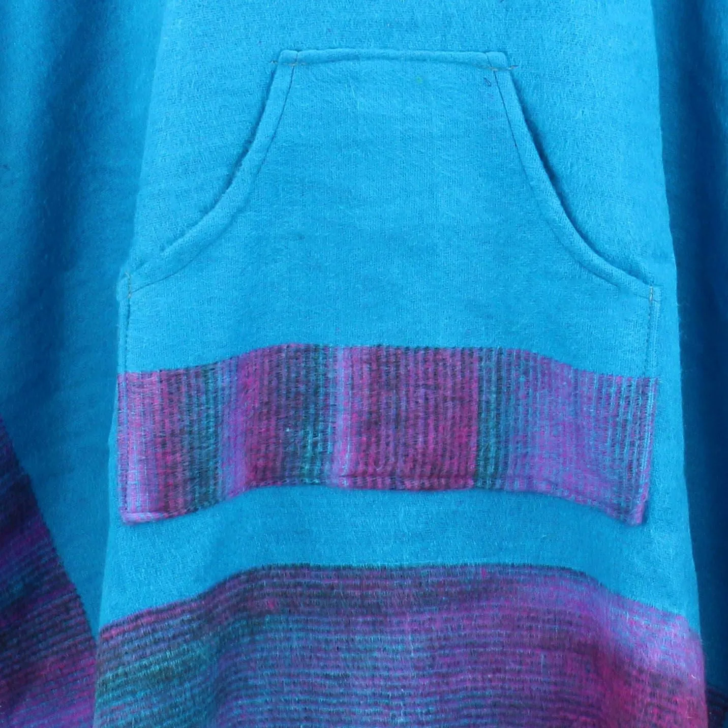 Soft Vegan Wool Hooded Tibet Poncho - Turquoise & Purple