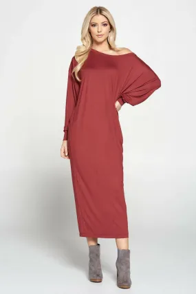 Solid Long Sleeve Maxi Dress with Cuffed Sleeve