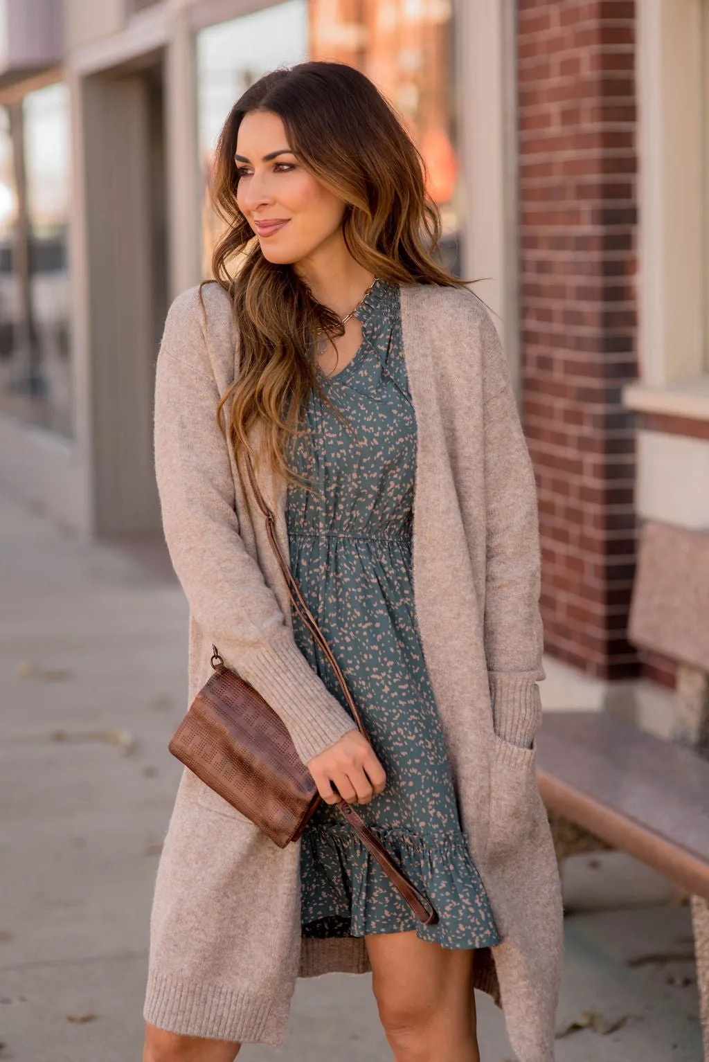 Splattered Long Sleeve Cinched Dress