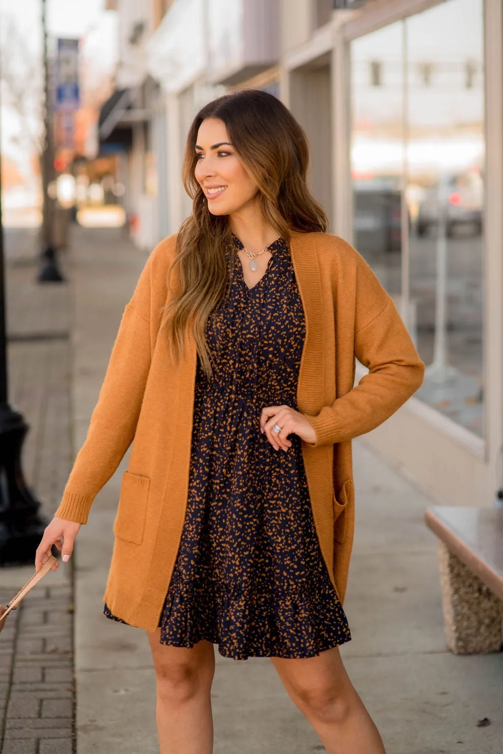 Splattered Long Sleeve Cinched Dress