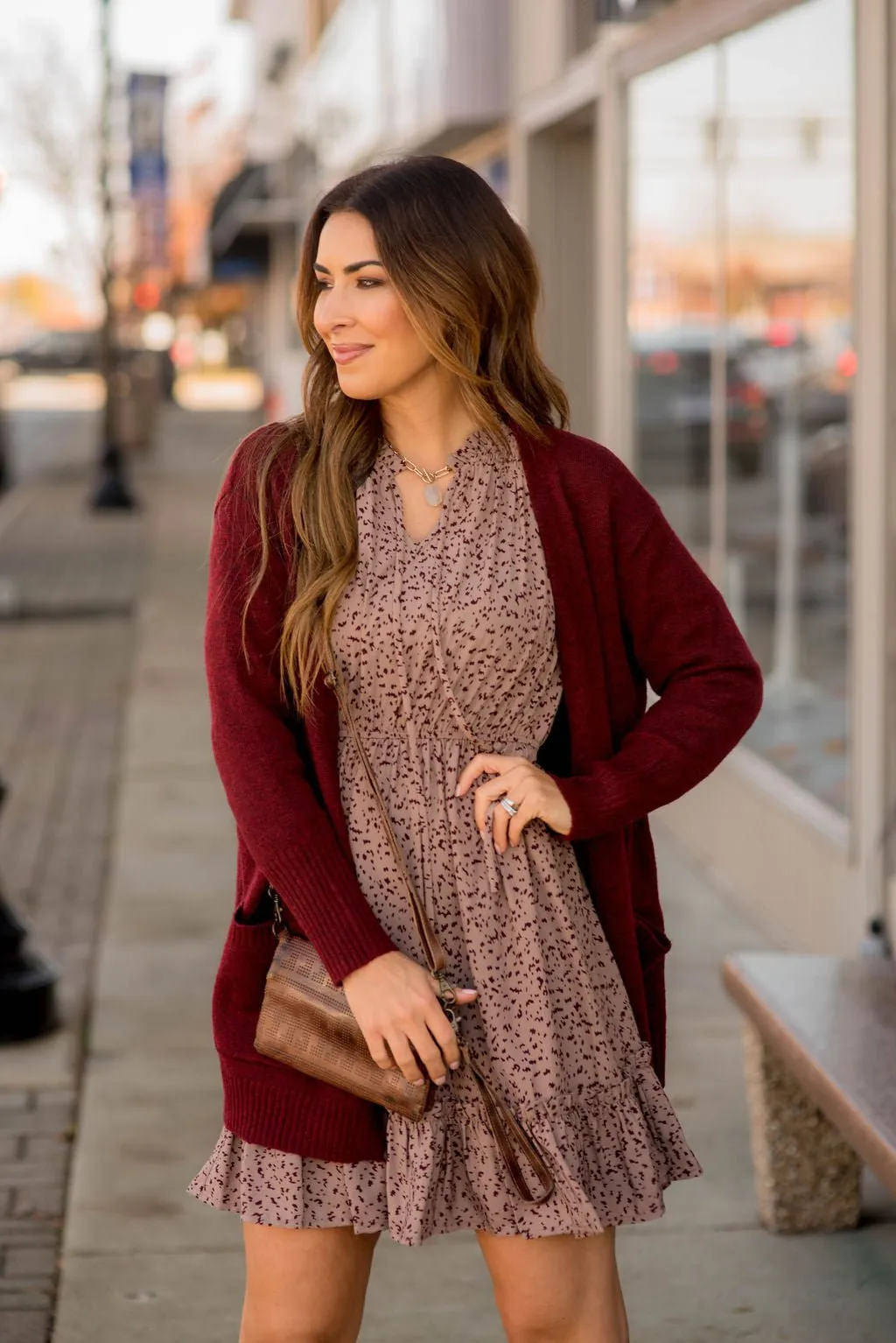 Splattered Long Sleeve Cinched Dress