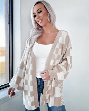 Stevie Checkered Cardigan - Latte