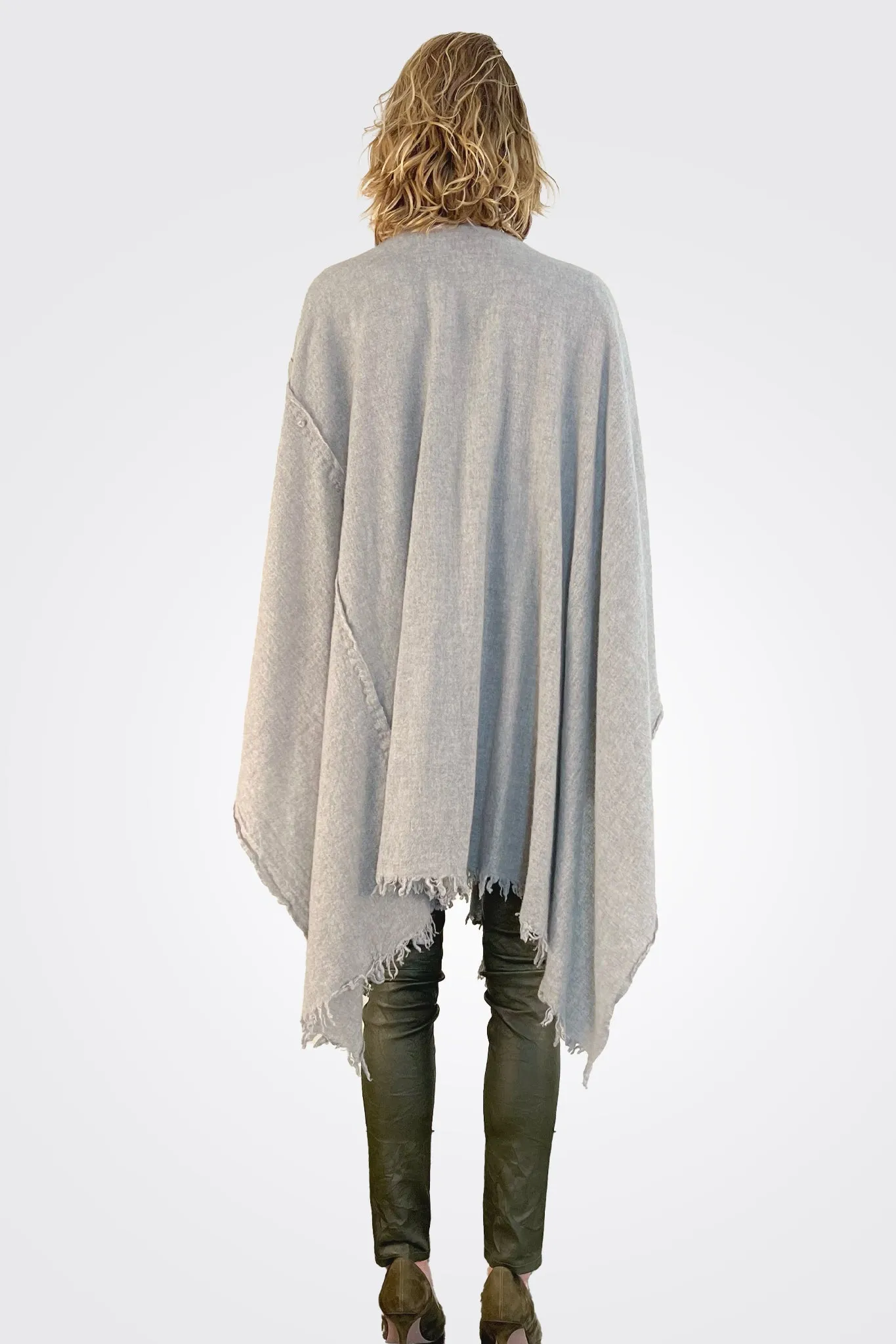 Stitch Detailed Poncho - Heather Grey