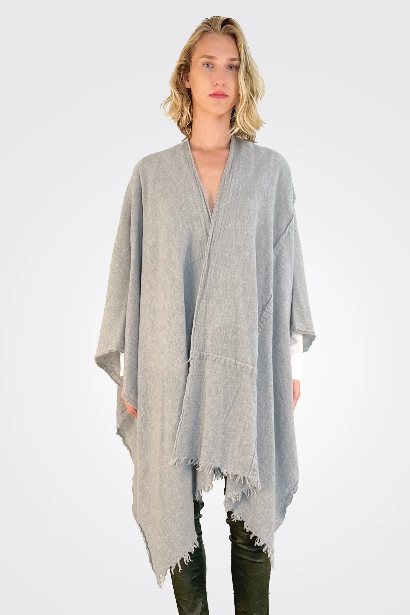 Stitch Detailed Poncho - Heather Grey