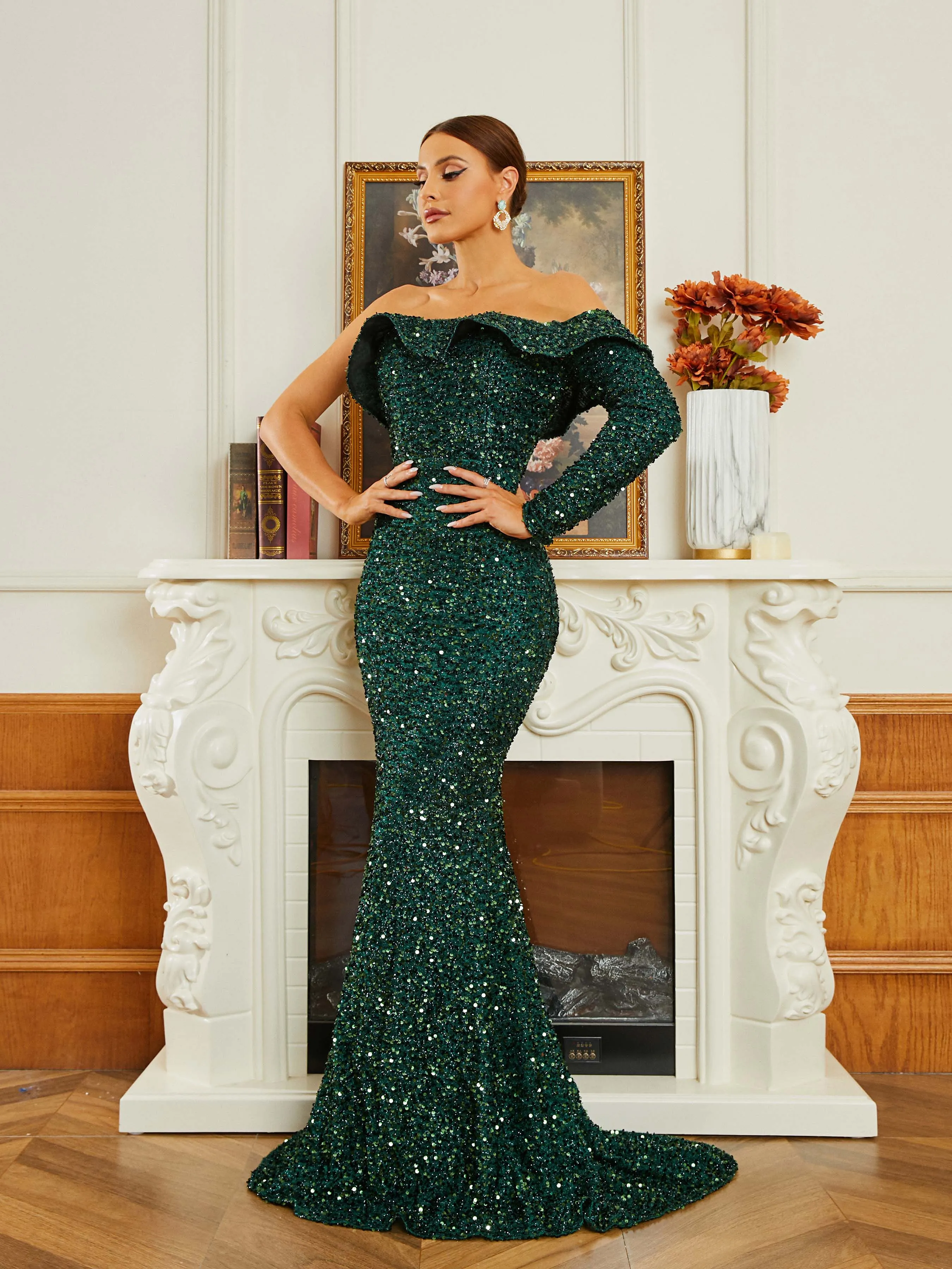 Strapless Backless Mermaid Off Shoulder Evening Dress RH30655