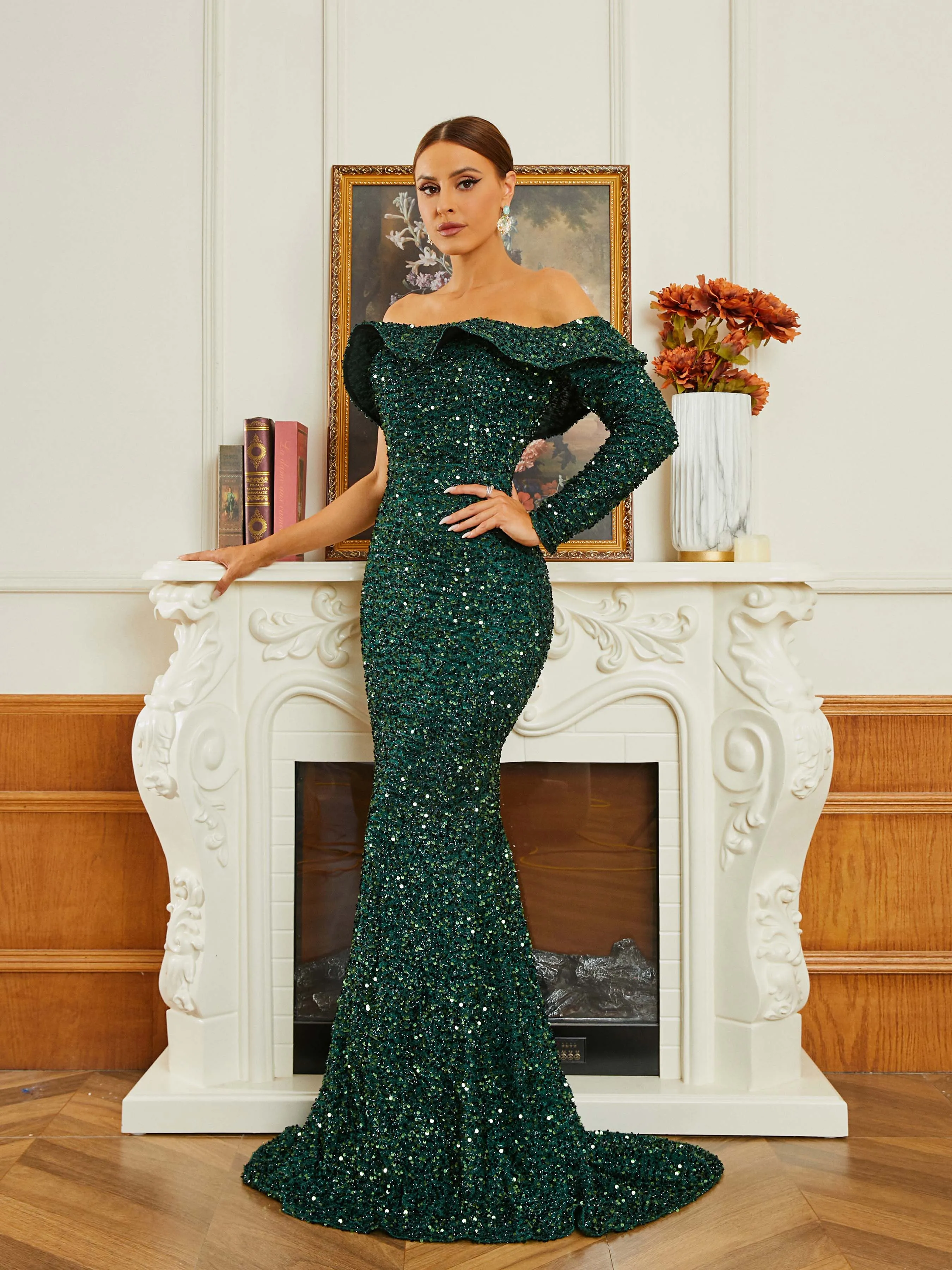 Strapless Backless Mermaid Off Shoulder Evening Dress RH30655