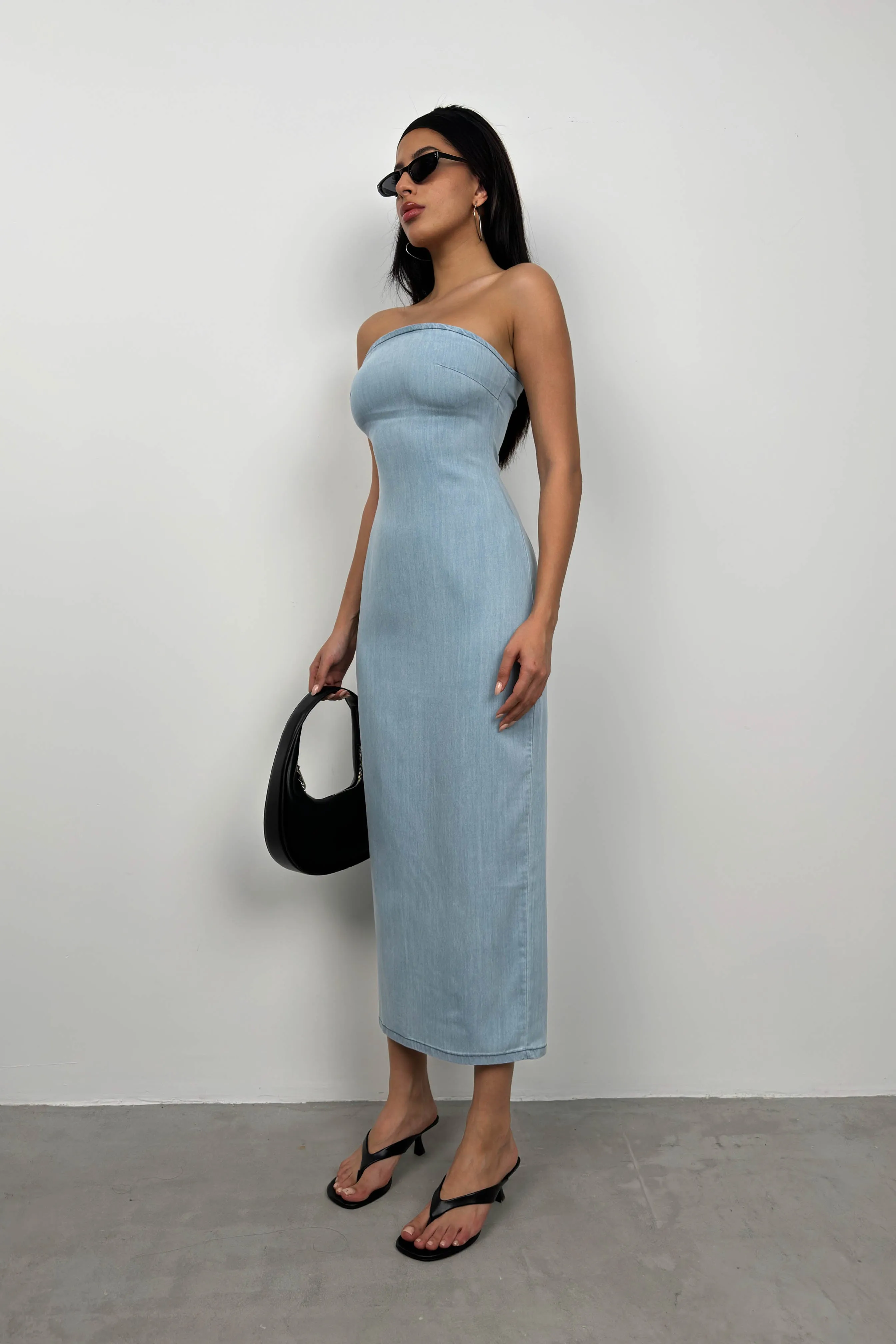 Strapless Denim Maxi Dress