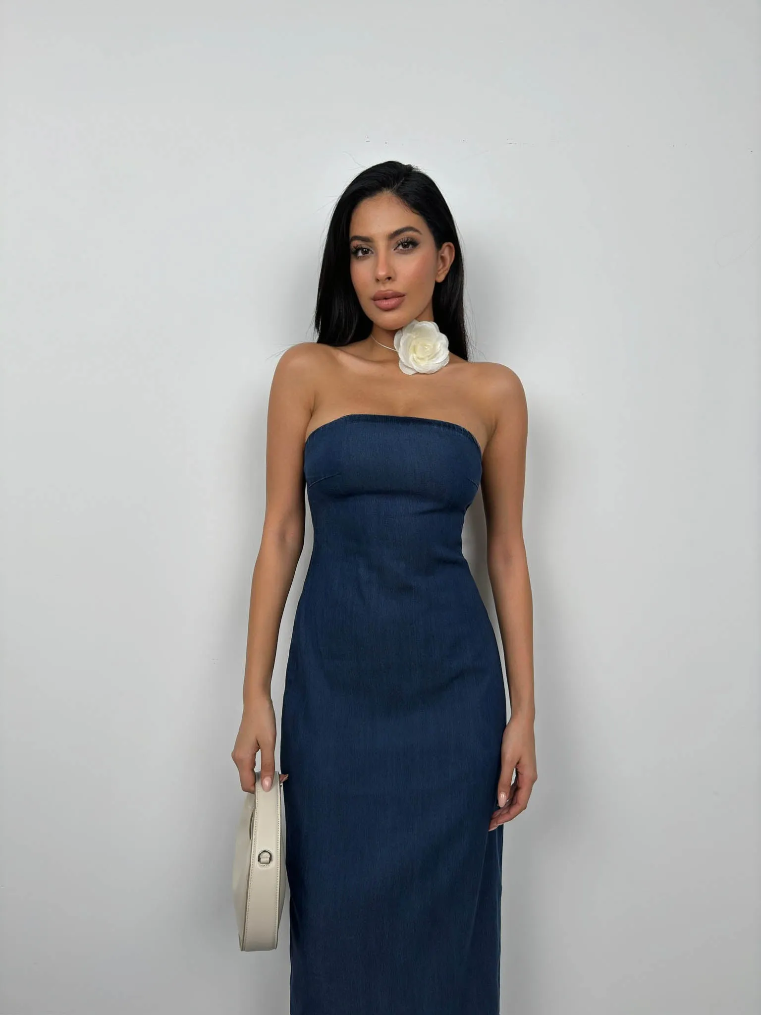 Strapless Denim Maxi Dress