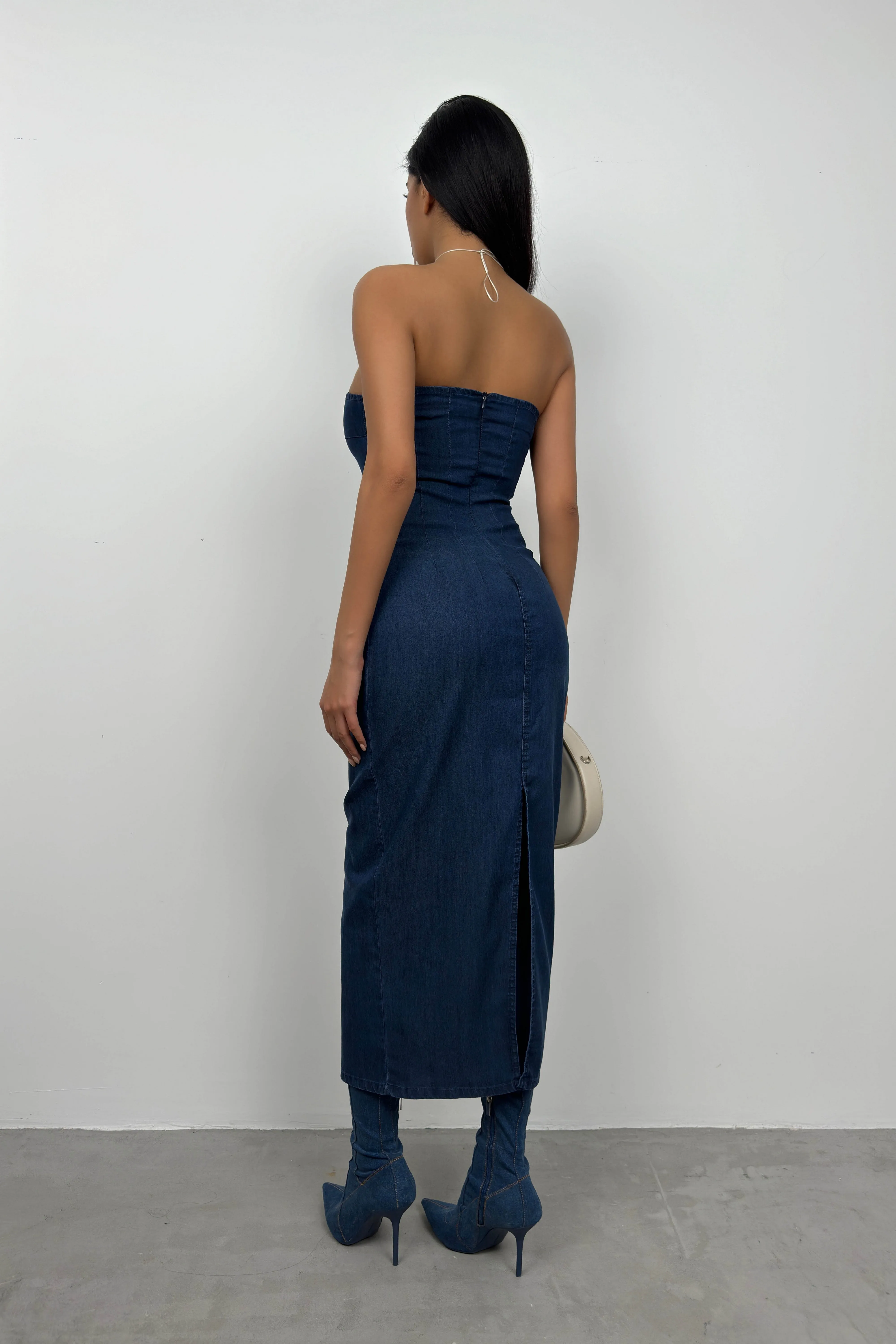 Strapless Denim Maxi Dress