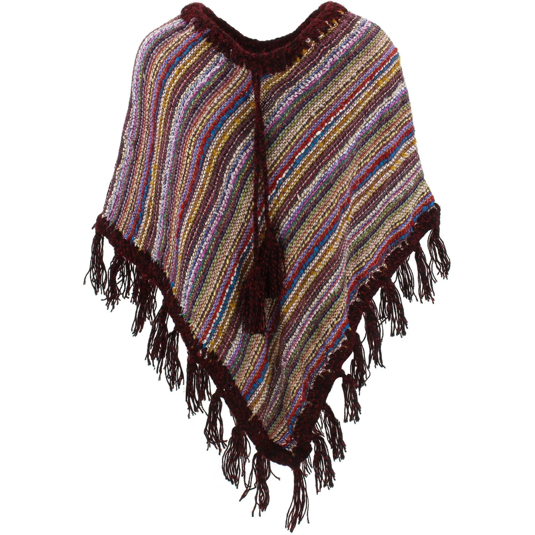 Stripe Crochet Poncho Short - Purple