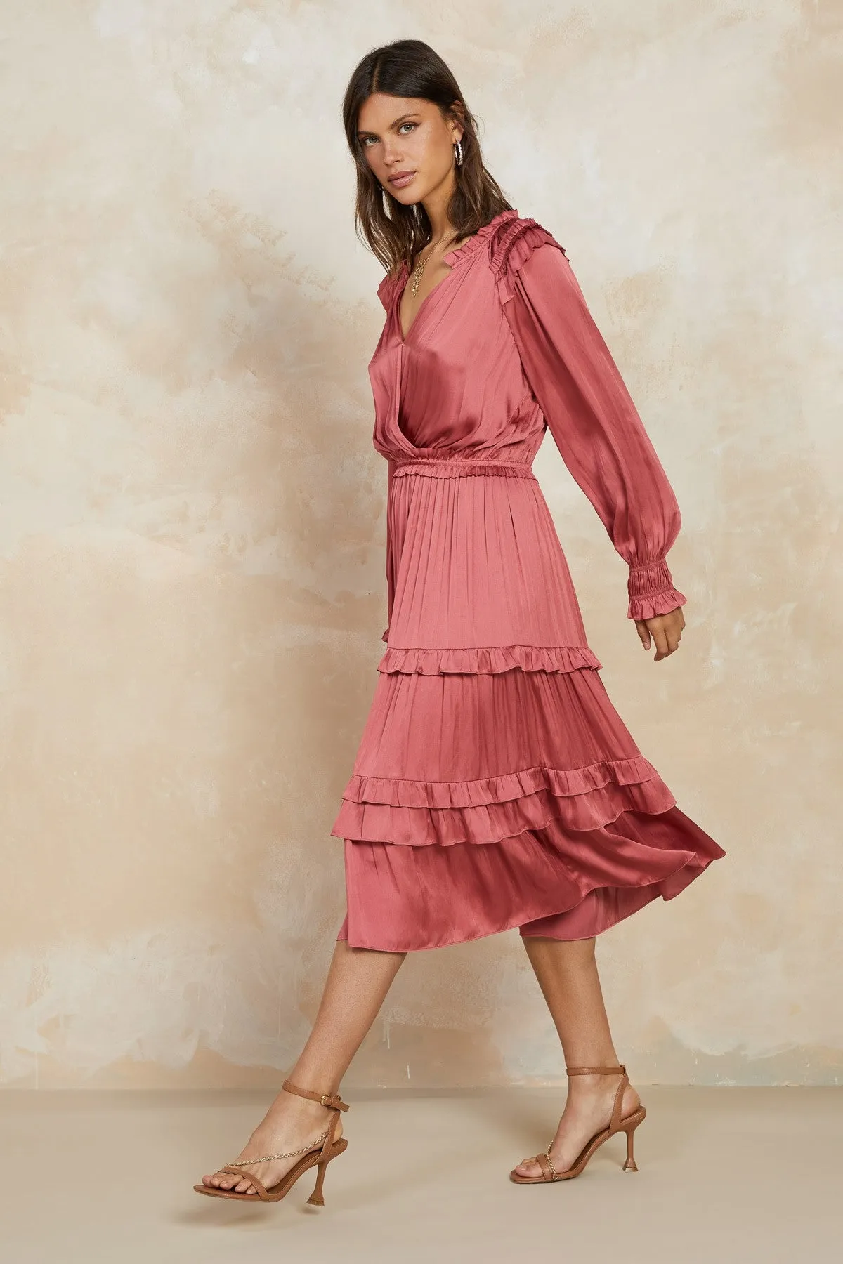 Surplice Neck Tiered Dress