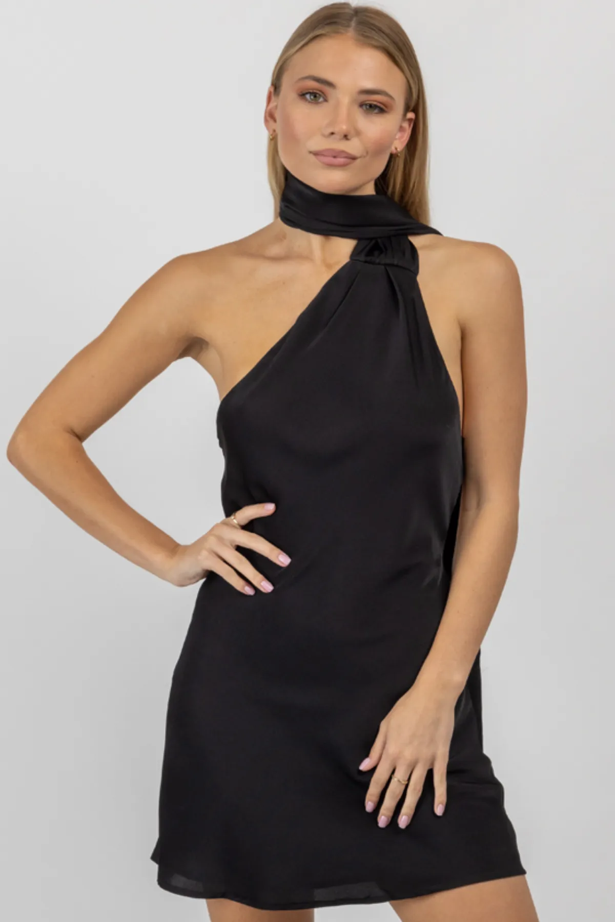 TAKE NOTICE BLACK OPEN BACK MINI DRESS