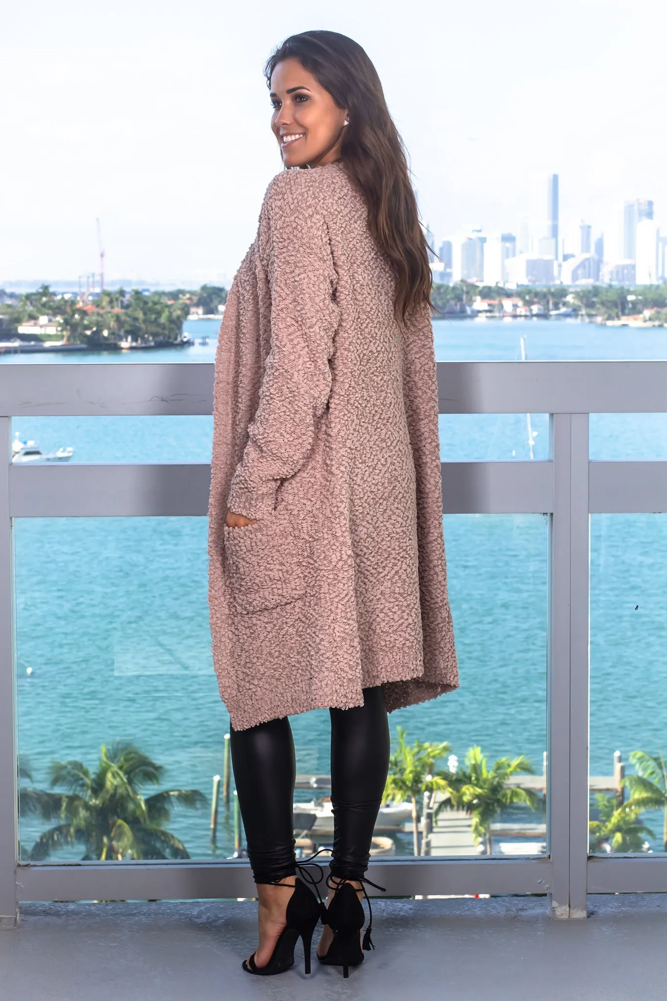 Taupe Fuzzy Open Cardigan