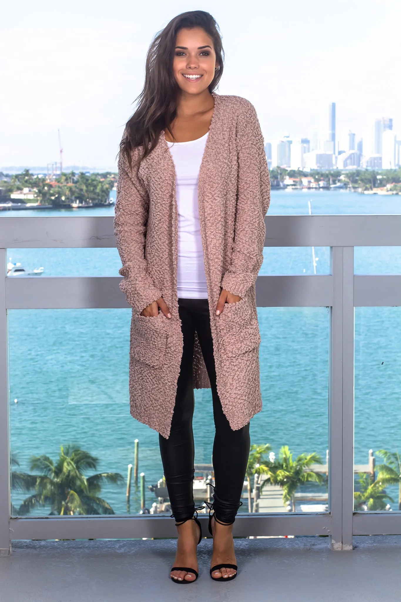 Taupe Fuzzy Open Cardigan