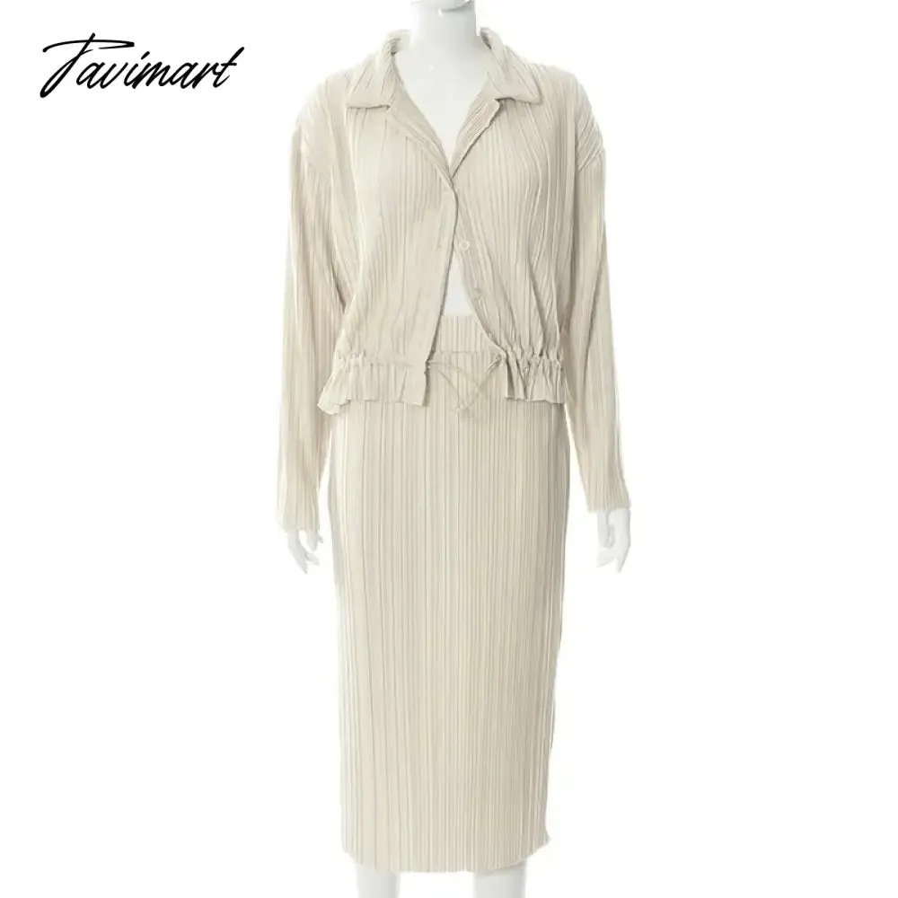 TAVIMART -  New Casual Loose Suit Women's Autumn and Winter Style Jacket Long-sleeved Lapel with Fashionable Casual Pleated Skirt Suit