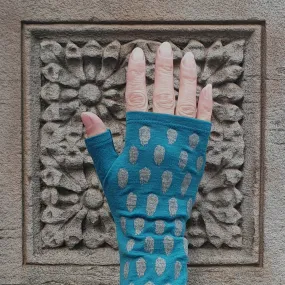 teal polka dot print merino fingerless gloves