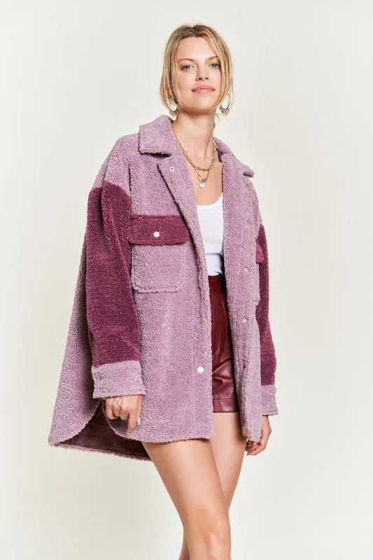 TEEK - Plus Size Colorblock Sherpa Jacket