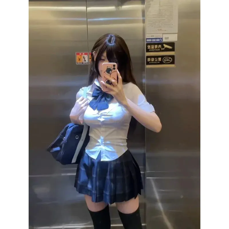 Territory S-8xl plus size American Jk school uniform original uniform bow pleated skirt college style slim shirt high waist skirt suit