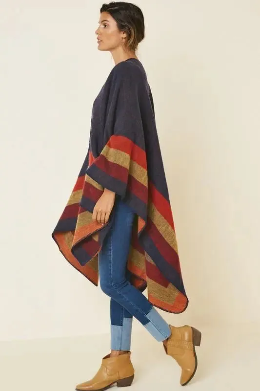 The Isla Color Block Wrap-Poncho