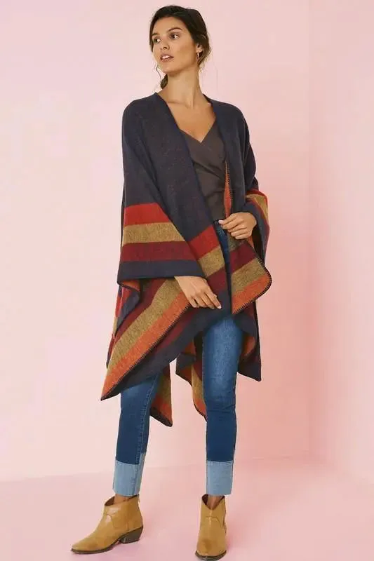 The Isla Color Block Wrap-Poncho