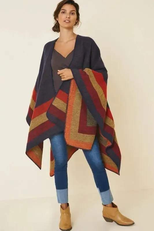 The Isla Color Block Wrap-Poncho