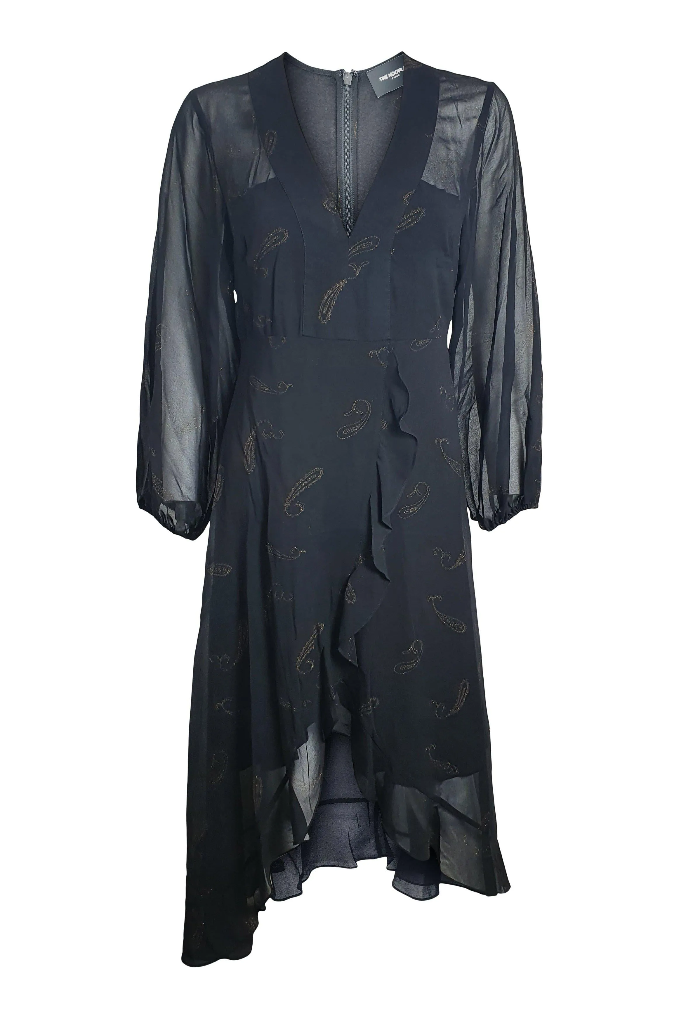 THE KOOPLES Black Paisley Print Long Sleeved Midi Dress (1 | EU 36 | UK 10 | IT 42)