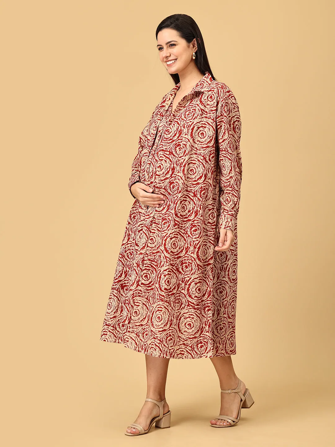 The Power Shift Handblocked Maternity and Nursing Shacket Dress