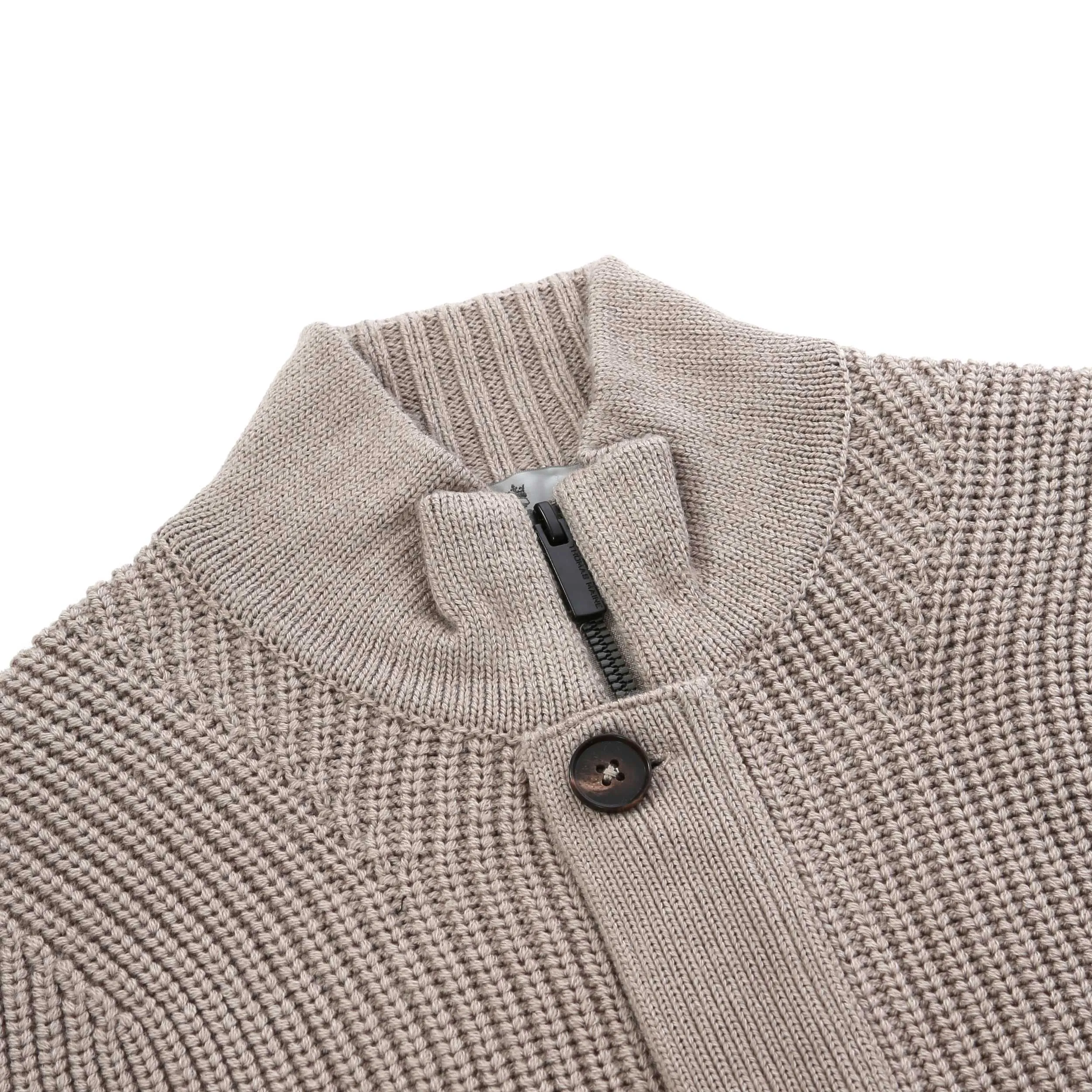 Thomas Maine Zip Thru Button Cardigan Knitwear in Beige