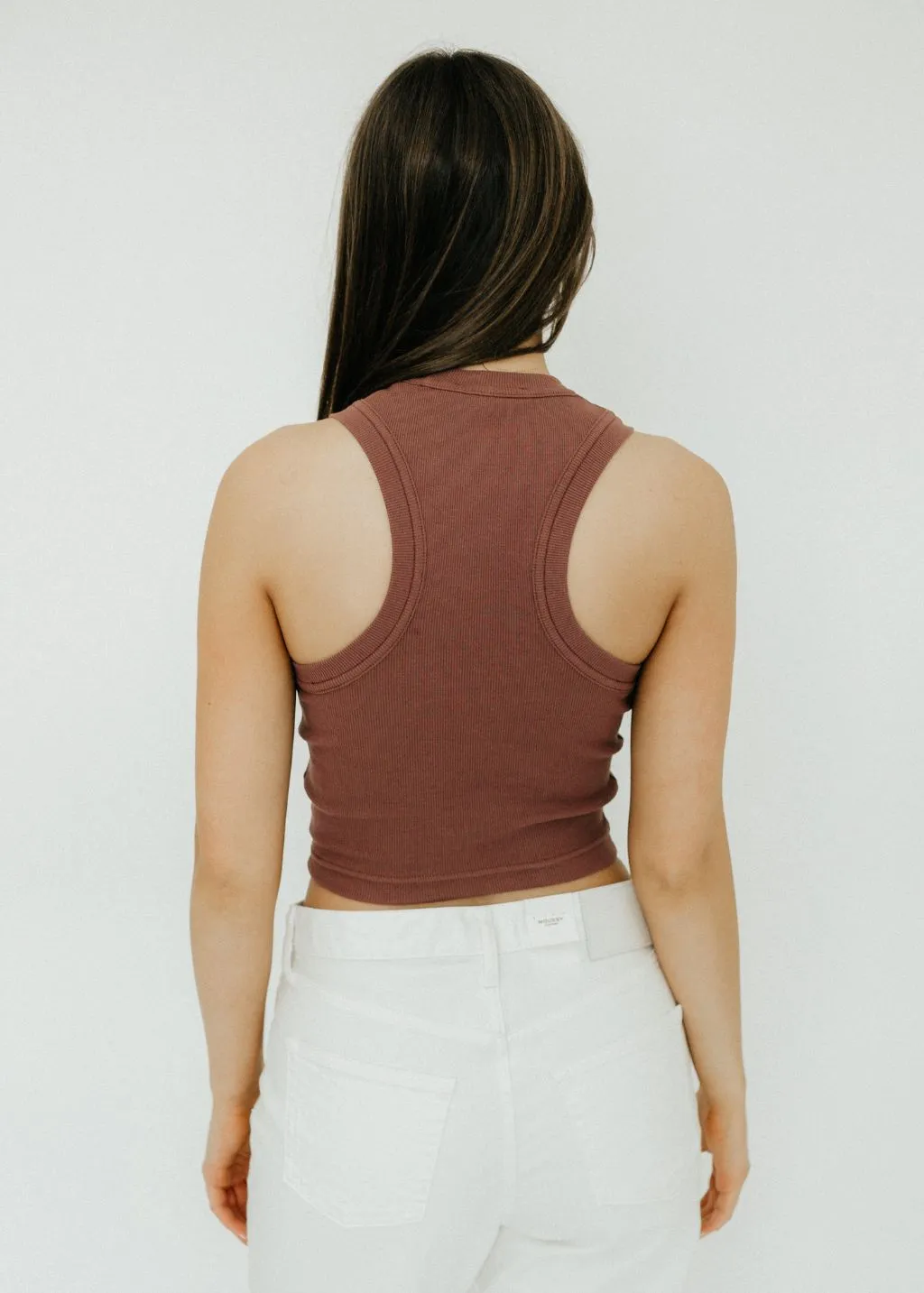 Tibi Ribbed T Cropped Tank in Cinnamon