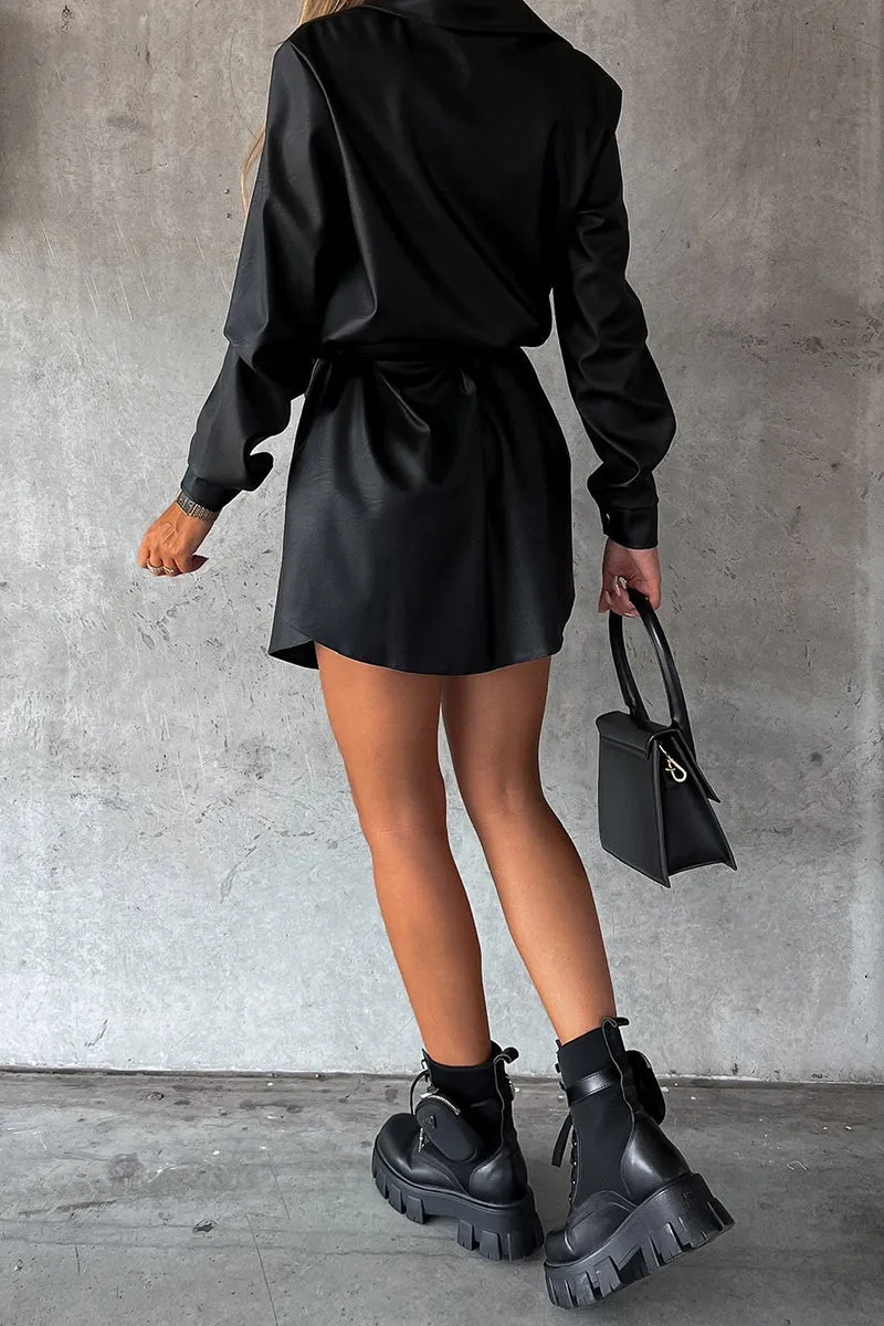 Timeless Button Down Trendy Faux Leather Shacket Dress