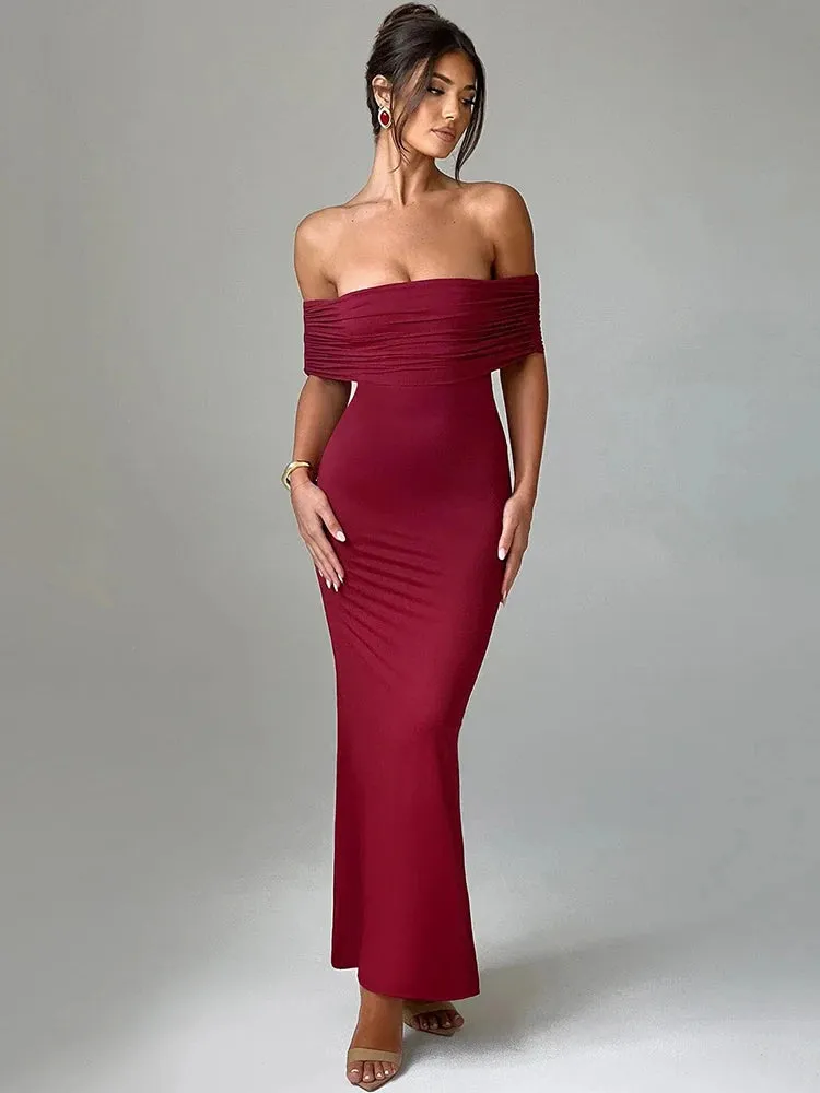 Trendy Strapless Backless  Off-shoulder Maxi Dress