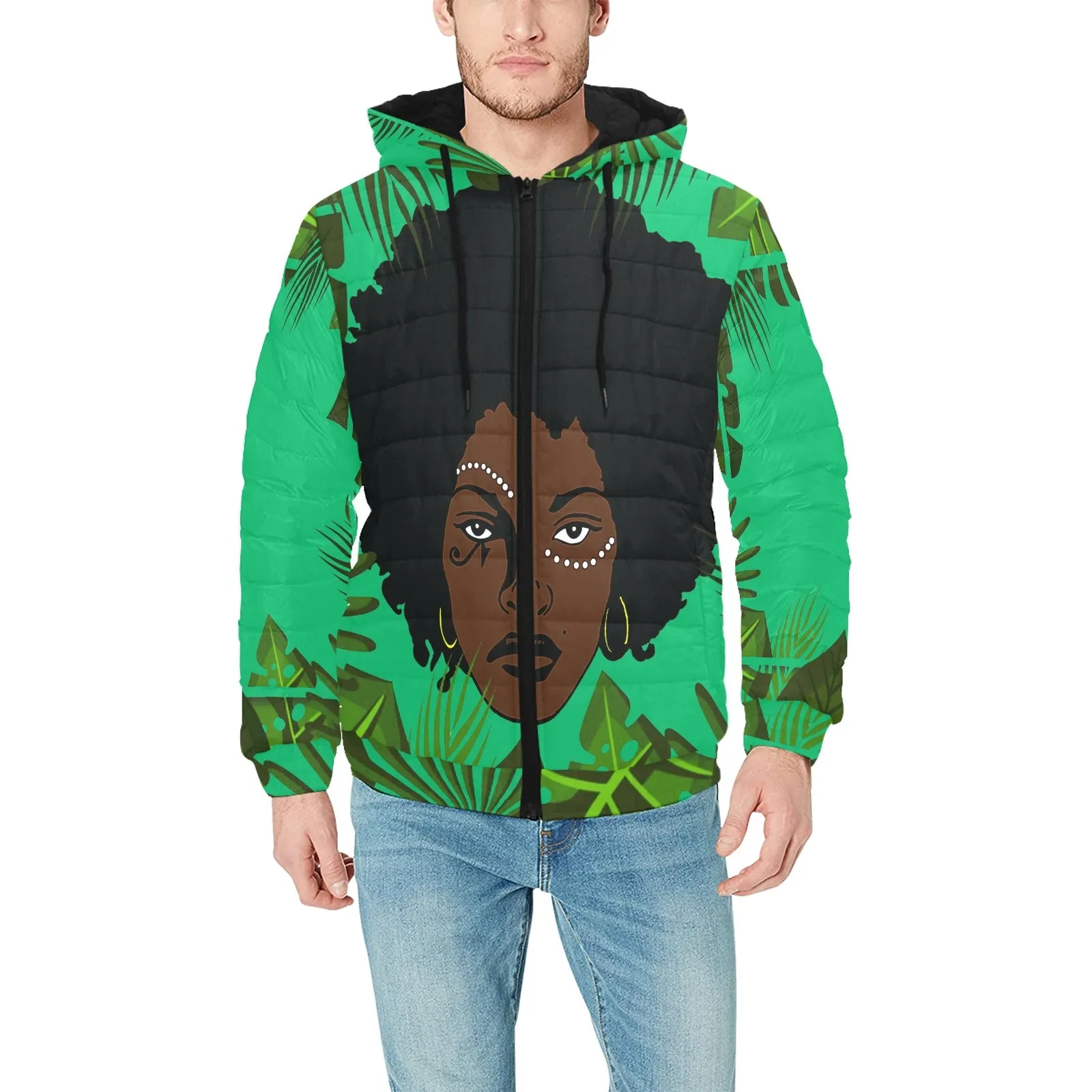 TROPICAL KWEEN FOREST Men's Padded Hooded Jacket