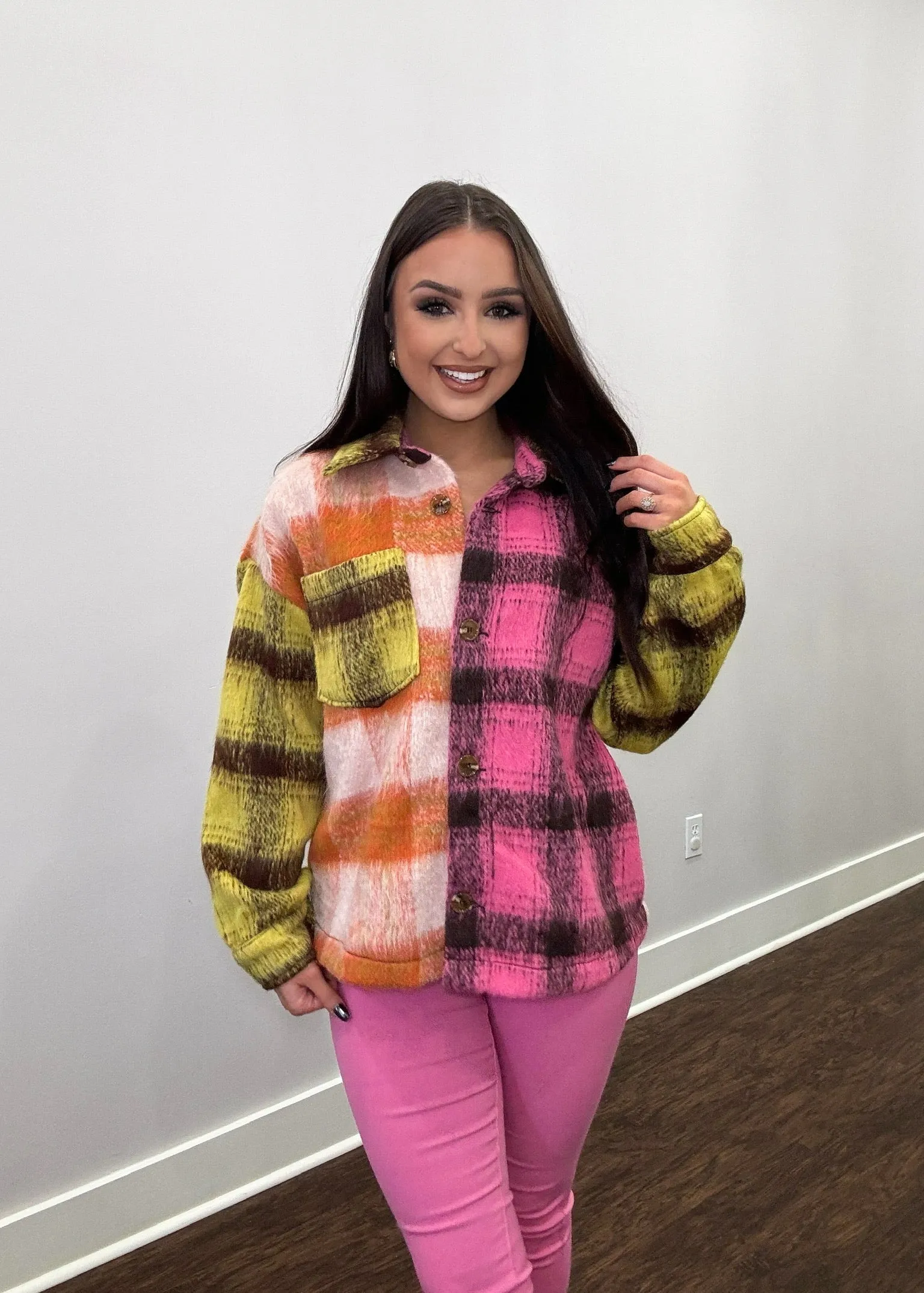 Trust In Me Color Block Plaid Jacket