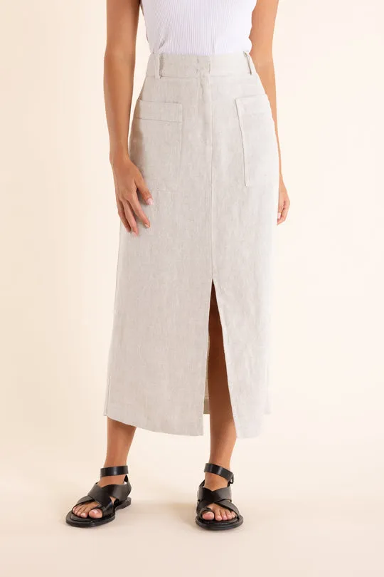 Two T's - Linen Midi Skirt-Natural Flax