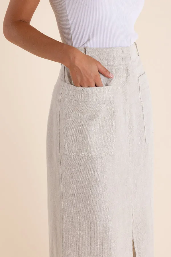 Two T's - Linen Midi Skirt-Natural Flax