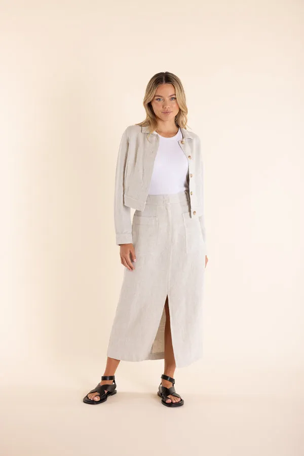 Two T's - Linen Midi Skirt-Natural Flax