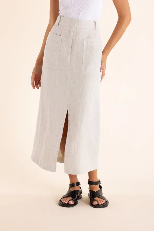 Two T's - Linen Midi Skirt-Natural Flax