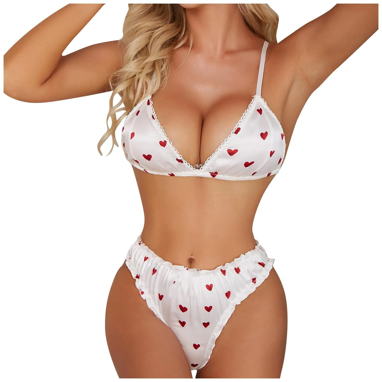 Underwear Fashion Ladies Sexy Kiss-Skinned Ding Sexy Lingerie Love Flower Pajamas Set