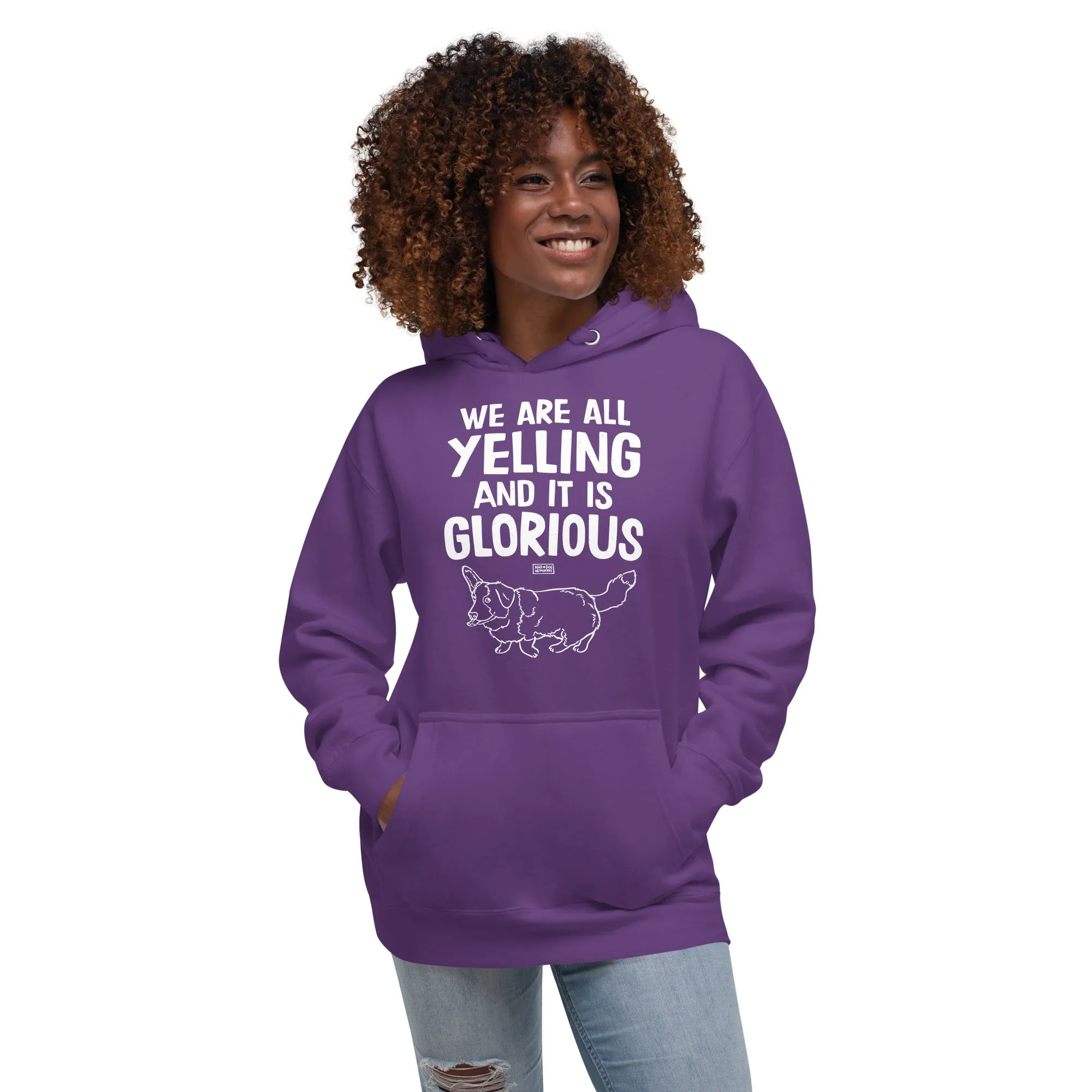 unisex hoodie: yelling (cardigan corgi)