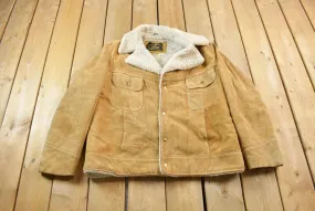 Vintage 1970s Genuine Leather Faux Fur Lined Beige Coat