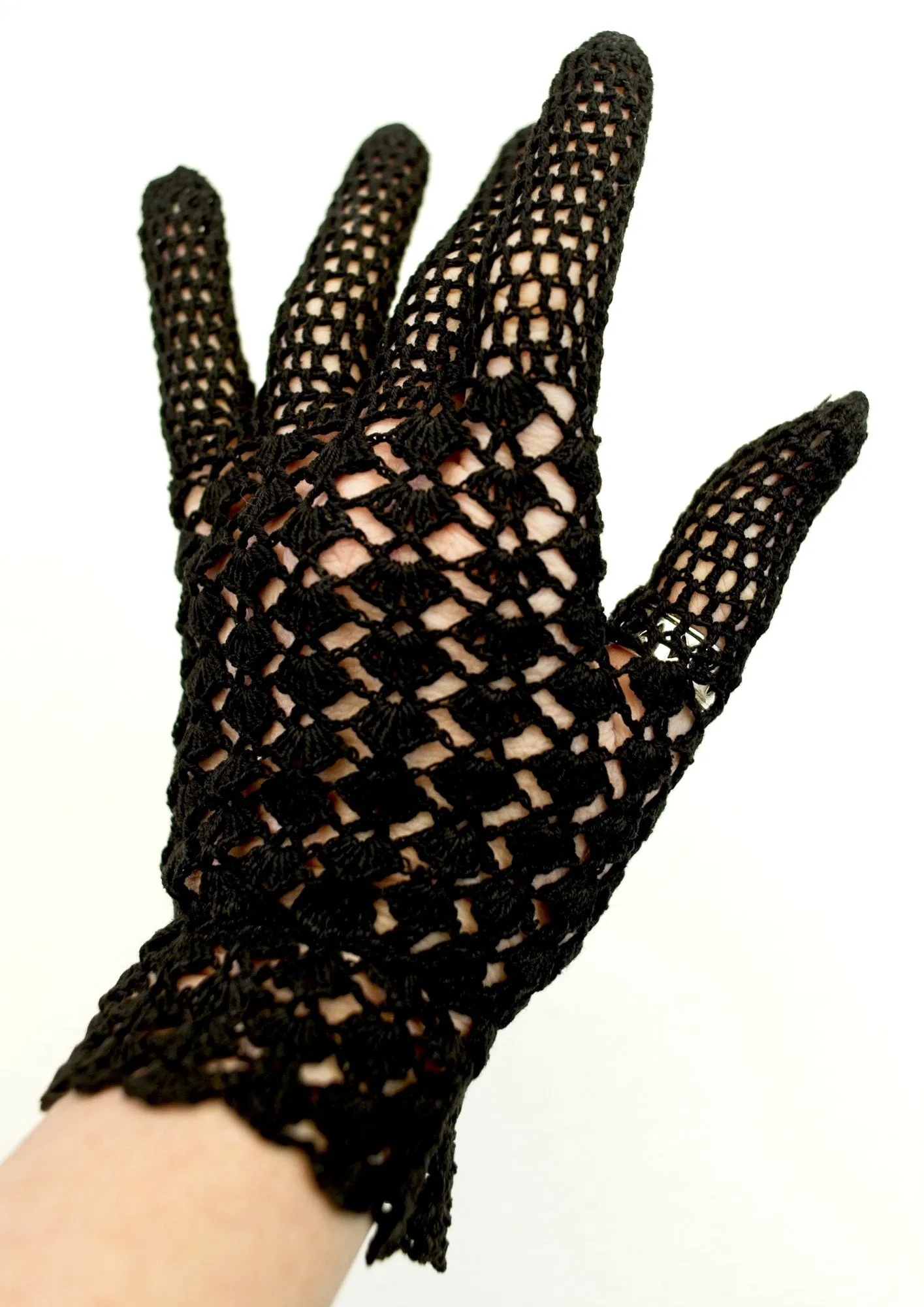 Vintage Black Crochet Knit Day Gloves