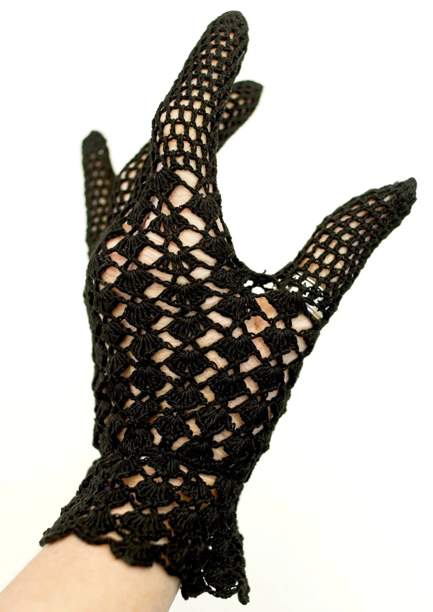 Vintage Black Crochet Knit Day Gloves