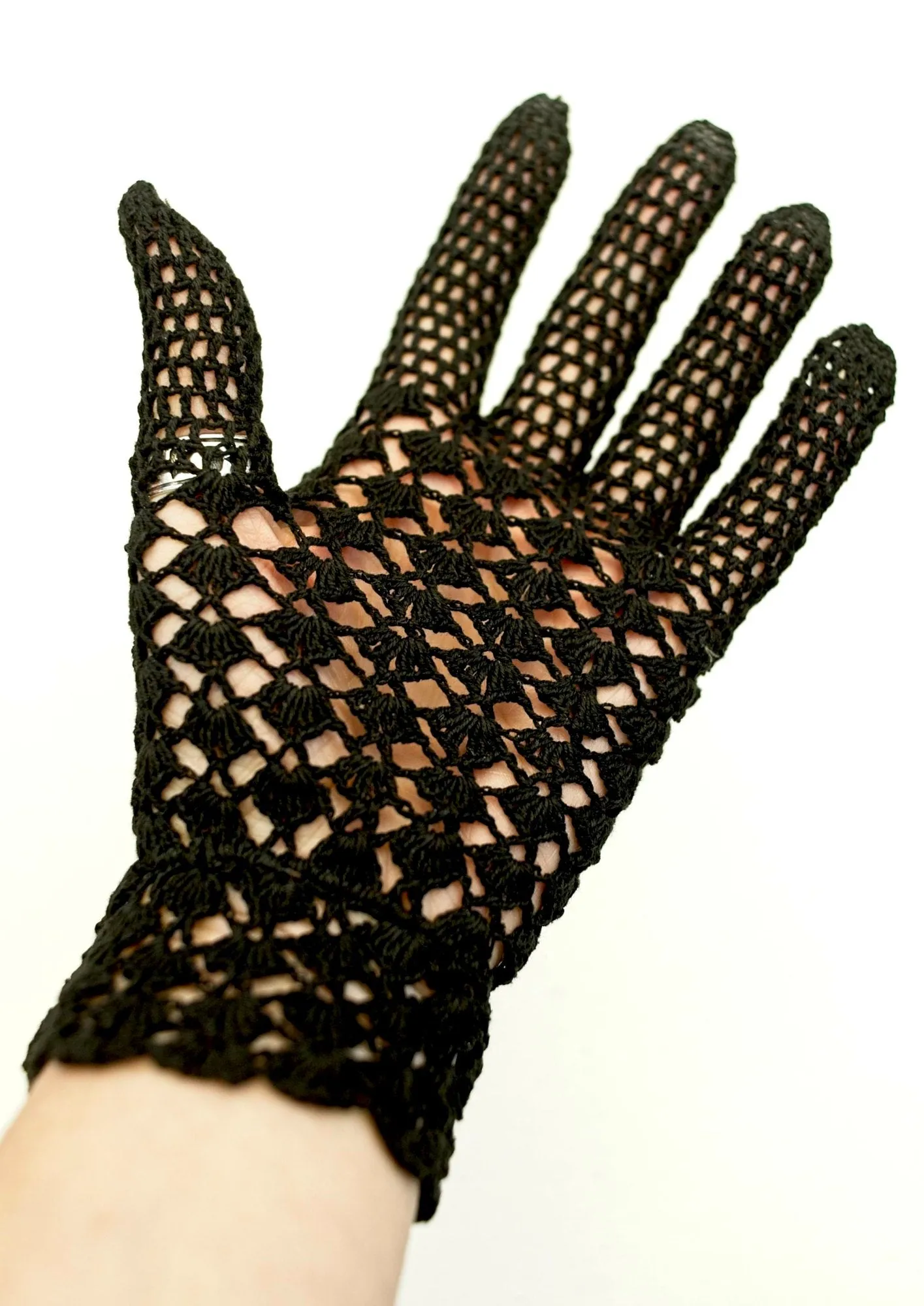 Vintage Black Crochet Knit Day Gloves