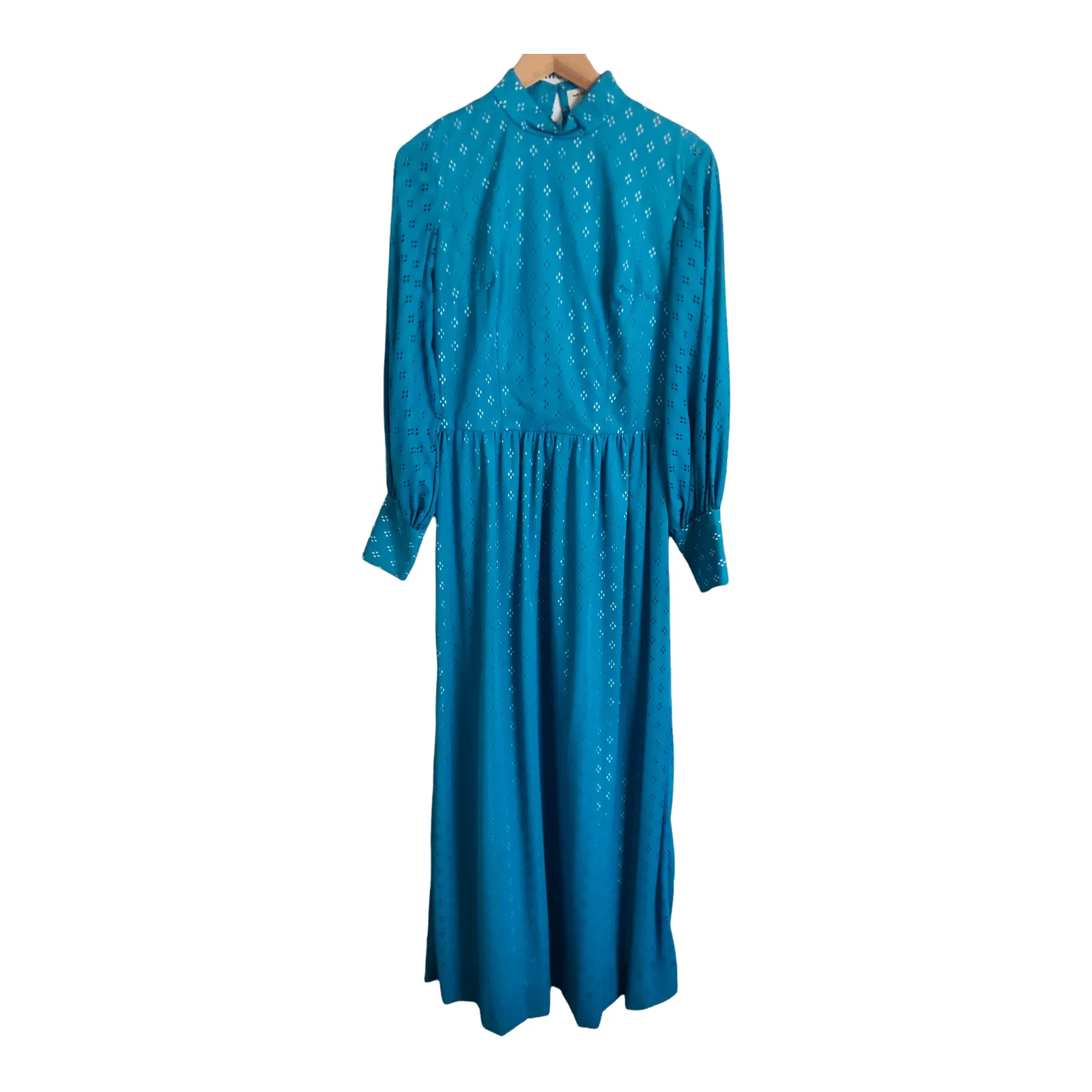 Vintage Janmoyr Est. Viscose Long Sleeve Maxi Dress Light Blue Cut Out UK Size 8-10