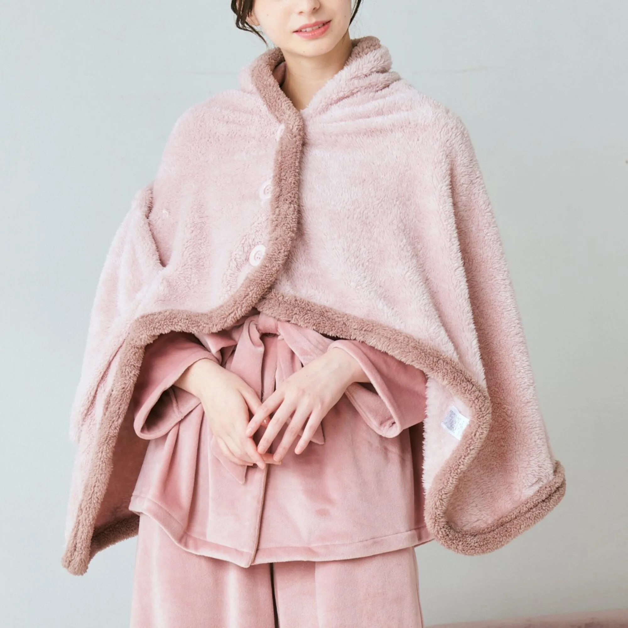 Warm Fleece 4Way Poncho Pink